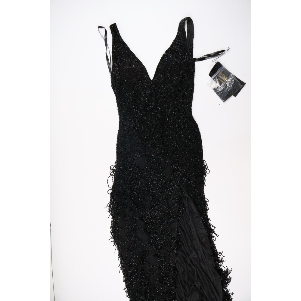 Primavera Couture Gown 4165 Black Beaded Fringe 4 NWT  Retails $619